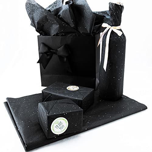 Mr Five 30 Sheets Large Size Tissue Paper With Glitter Bulk,20" X 28",Black Glitter Tissue Paper For Gift Bags,Black Sparkle Gift Wrapping Tissue Paper For Halloween Christmas Valentine's Day(Black) #TOP5