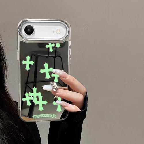 xoniery Compatible with iPhone Air Cute Glossy Mirror Back Case,Cross Pattern,Senior Shockproof Protection for iPhone Air Case for Women Girls-Green