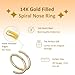 Gold Spiral Nose Ring Hoop - Handmade 14k Gold Double Spiral Nose Piercing - Thin Hypoallergenic 20 Gauge Wire 7mm Nose Piercing Jewelry