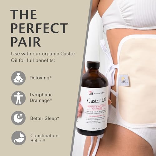 Image of Castor Oil Wrap - Organic Cotton, Reusable Adjustable Pack with Durable Straps and Leak-Resistant Outer Layer, Stomach Wrap for Castor Oil Detox and Wellness (Beige)