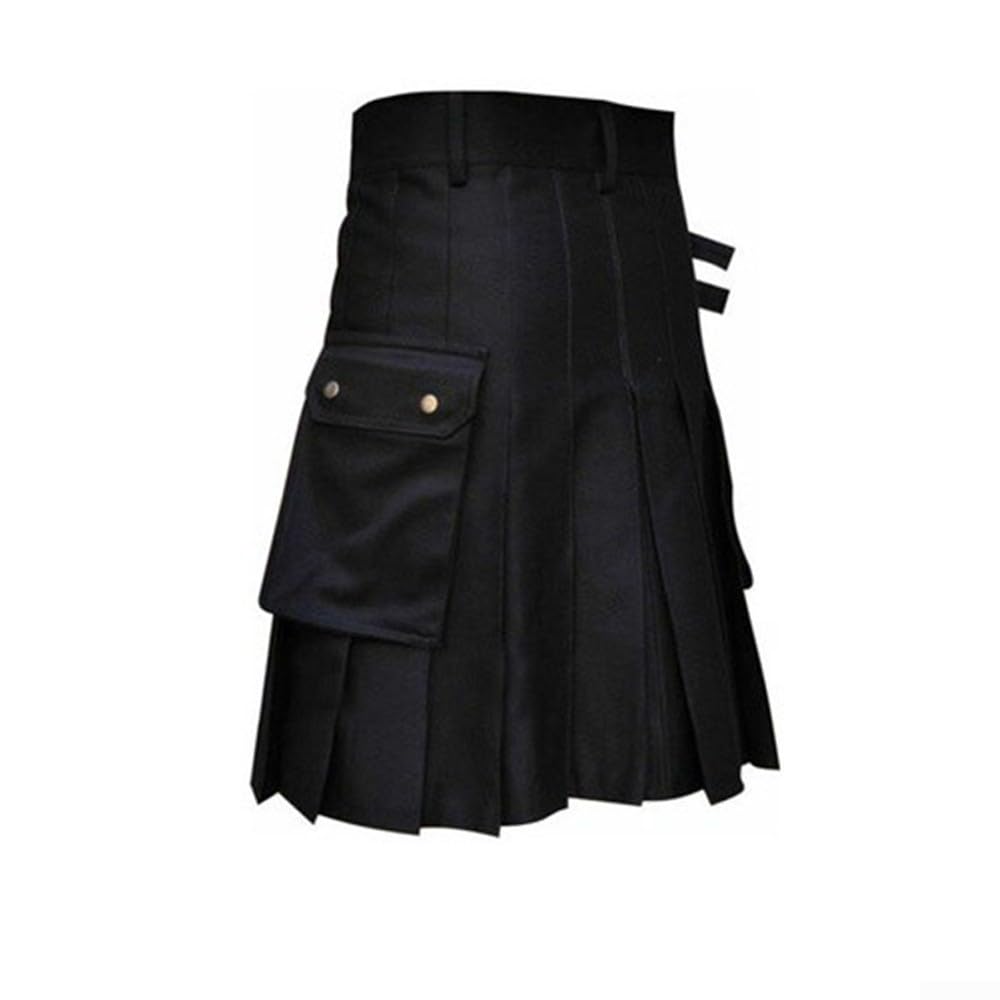 Falda escocesa retro para hombre con patrón de tartán de lujo, diseño gótico para uso al aire libre, falda de poliéster negra disponible en tallas M a 4XL (XL negro)