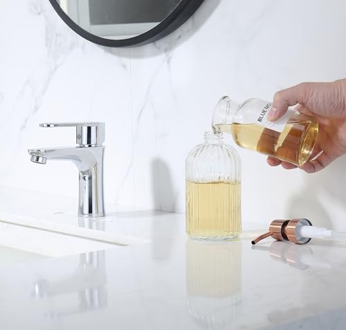Image of Glass Soap Dispensers for Kitchen and Bathroom, 16oz Heavey Glass Bottle, Stainless Steel Red Copper Pump,Clear Farmhouse Bathroom Soap Dispenser