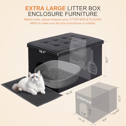 MEEXPAWS Cat Litter Box Enclosure Furniture Hidden, Cat Washroom Bench Storage Cabinet | Extra Large 35.4\'\' x 19.7\'\' x 19.7\'\'| Dog Proof | Waterproof Inside/Easy Clean | Easy Assembly | Odor Control