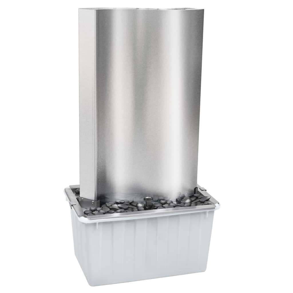 Gartenbrunnen Edelstahl Silber 60,2x37x122,1 cm Wasserfall mit LED-Beleuchtung, Pumpe, Dekoration für Garten Terrasse Balkon Indoor und Outdoor, langlebig, chlorwasserbeständig