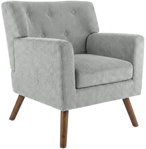 CLP Sessel gepolstert mit Cordbezug Kioni, Polstersessel mit Armlehnen, Ohrensessel bis 150 kg, Relaxsessel und Fernsehsessel für Wohnzimmer, Farbe:grau