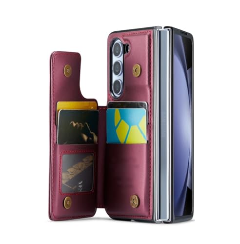 Étui en cuir luxe pour Samsung Z Fold 4 housse portefeuille vin rouge