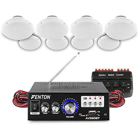 eAudio Bluetooth Ceiling Speaker System with Amplifier FM Radio and MP3 USB for Home Hi-Fi Cafe Restaurant Shop Installation (Eight Speakers with Switch Box) Cover