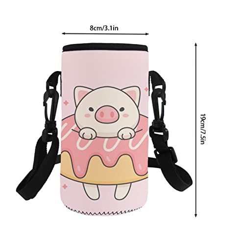 COEQINE Pink Pig Doughnut Print Cute Water Bottle Carrier Bag Adjustable Shoulder Strap for Kids Adult Hiking Walking School Insulated Water Bottle Sling Holder Bag - Image 4