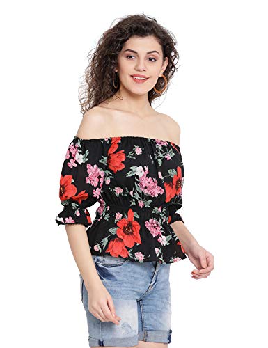 Image of Women Off Shoulder Cotton Color Block Top