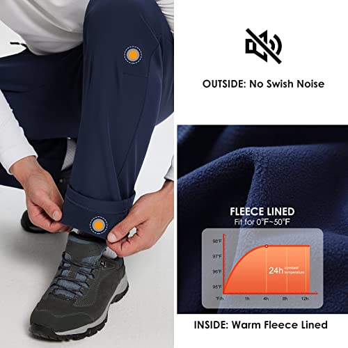 Baleaf Men's Waterproof Hiking Pants Winter Insulated Snow Ski Pants Outdoor Zip Cargo Pants Fishing Camping Blue Size M #TOP2