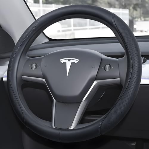 Ouzorp Nappa Leather Steering Wheel Cover for Tesla Model 3 
