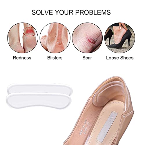 Heel Grips Liner Cushions Inserts for Loose Shoes Heel Pads and Metatarsal Pads for Shoes Too Big Women Men Prevent Heel Pain Blisters (Clear)