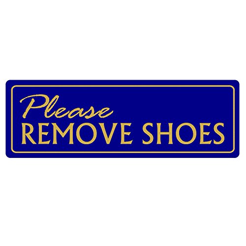 Panneau de porte signalétique chaussures à retirer plaque plastique bleu or
