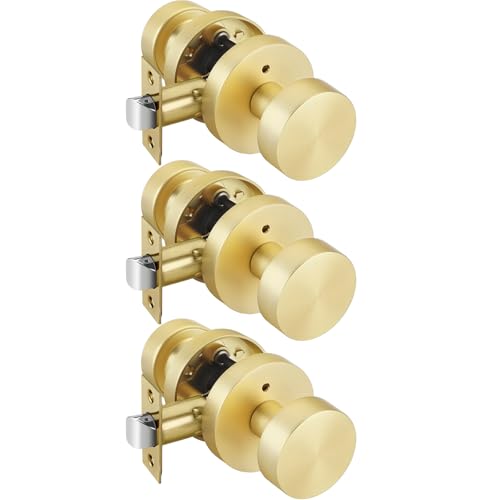 Image of Goldenwarm Gold Door Knobs Interior Privacy, Zinc Alloy Keyless Brushed Gold Door Knobs for Bedroom Bathroom, Heavy Duty Interior Door Knob - Adjustable & Reversible (3 Pack)