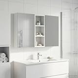 Teenpull Set di 3 armadietti da bagno in legno, 80 x 10,5 x 50 cm, montaggio a parete con illuminazione a LED, specchio bidirezionale, spazio e mensola per mobili da bagno e lavabo