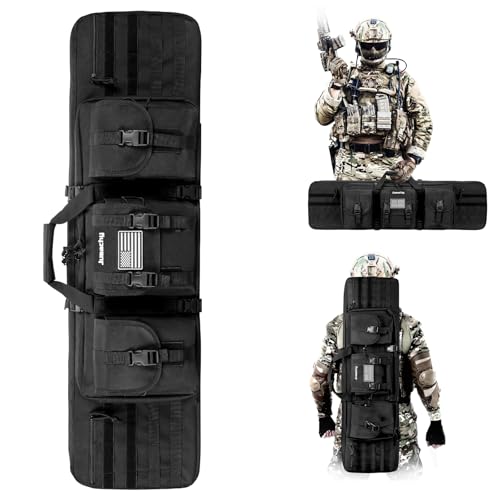 Jueachy Tactical Double Rifle Bag: 42 Inch Rifle Case Long Gun Bag Soft Bags Conceal Backpack Strap Lockable Compartment