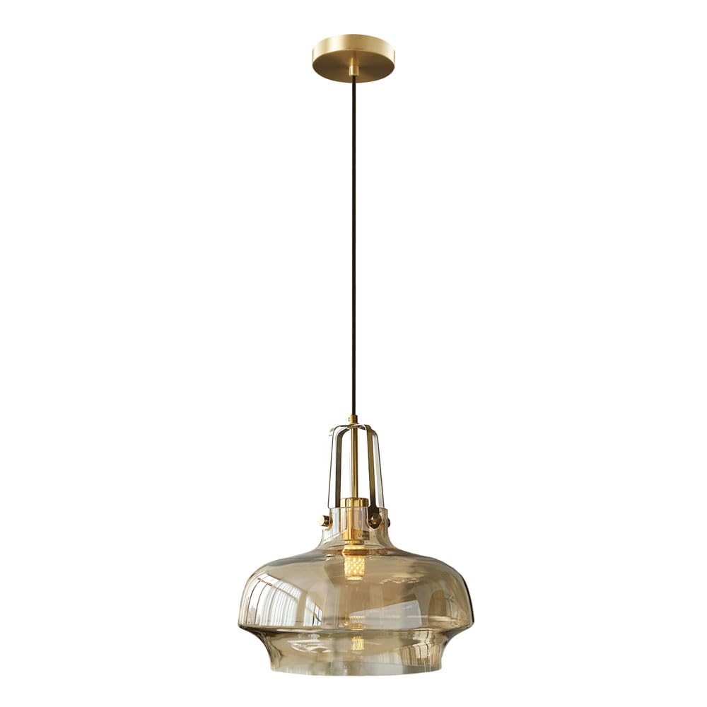 GUOGUOSM 14.5in Glass Hanging Lamp, Modern Industrial Style Chandelier, E26 Base Single Head Pendant Light, Dining Room Balcony Corridor Decorative Lighting Fixtures