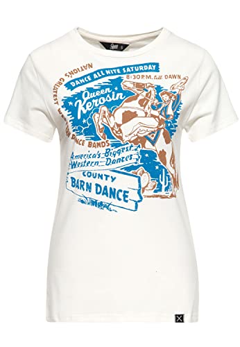 Queen Kerosin Damen Vintage Shirt T-Shirt Slim Fit Frontprint Kurzarm Western-Style Barn Dance