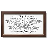 Family Signs, Rustic Home Decor, Family Room Decors, Modern Farmhouse Home Decor for Living Room, Framed Wooden Wall Plaque, Housewarming Gift, In This House We Do Second Chances Sign
