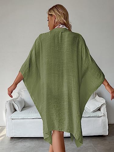 Image of Batwing Sleeve Beach Cover Up Button Front Kimono Bathing Suit Cover Ups