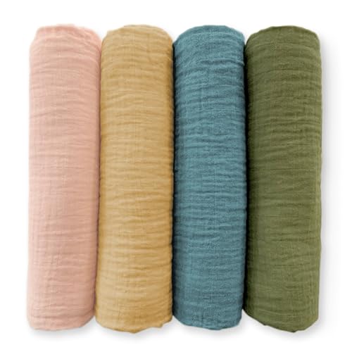 Image of SwaddleDesigns Cotton Muslin Swaddle Blankets for Baby Boy & Baby Girl, Set of 4, Neutral Receiving Blankets for Newborn, Baby Registry & Gift, 46x46 inches, Fiesta