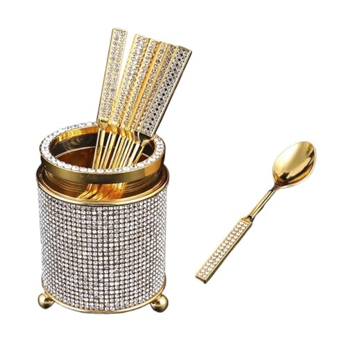 6-piece Zinc Alloy Coffee Spoon Set with Diamond Storage Box Set Cake Dessert Tea Spoon Cutlery Tube (A)