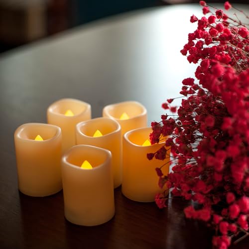 Image of Battery Operated Flameless LED Votive Candles with Auto Timer 6 Pack Ivory