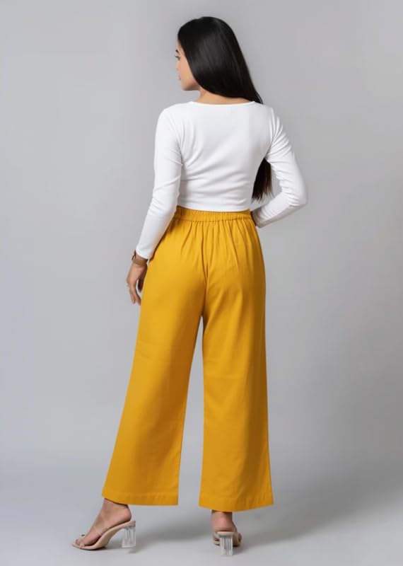 Image of Moirai Pure Cotton Wide Leg Women Trouser Stylish Mid Rise Relaxed Straight Fit Loose Pants Casual Travel Office Formal Wear
