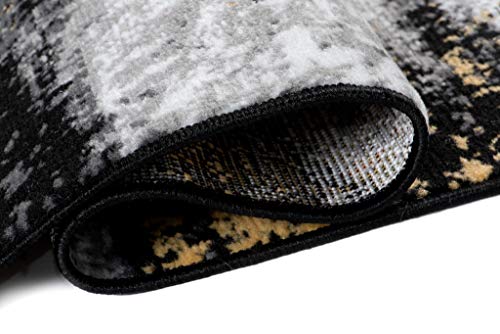 TAPISO Maya Teppich Läufer Meterware Kurzflor Wohnzimmer Flur Küche Modern Brücke Grau Gelb Schwarz Verwischt Meliert Design ÖKOTEX 80 x… – Ansicht 6
