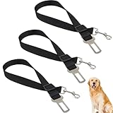 3 Stück Anschnallgurt Hund Auto, Schwarz Verstellbarer Hunde Sicherheitsgurt fürs Auto, Nylonleine mit Haken, Hundegurt Rückbank, Geeignet für alle Hunde und Katzen