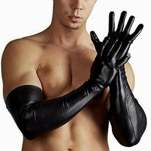 VRTYVEYBB Men's Long Opera Gloves in Faux Leather Comfortable Fit for All Seasons (Black)