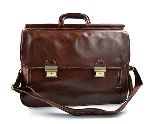 Porte-Documents Homme En Pelle - Sac Tracolla 24h Rigide - Multi-Poches Organizer - Marque Or&Mi - Écopelle