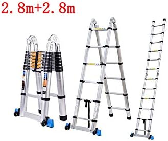 Telescopic Ladder Multifunction Ladder Inner Folding Project Climbing and Descent Herringbone Straight Double Ladder Aluminum Thickening Stepladder (Size:2.8m + 2.8m) (2.8m+2.8m)