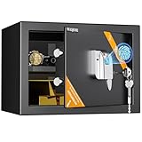 WASJOYE 指紋認証式 金庫 耐火引き出し内蔵 火災対策金庫 指紋認証金庫 家庭用 業務用 ホテル用 店舗用 A4ファイル対応 固定可能 鍵付き 防犯耐火金庫 セキュリティーボックス おしゃれなデザイン耐火金庫(44.00L)