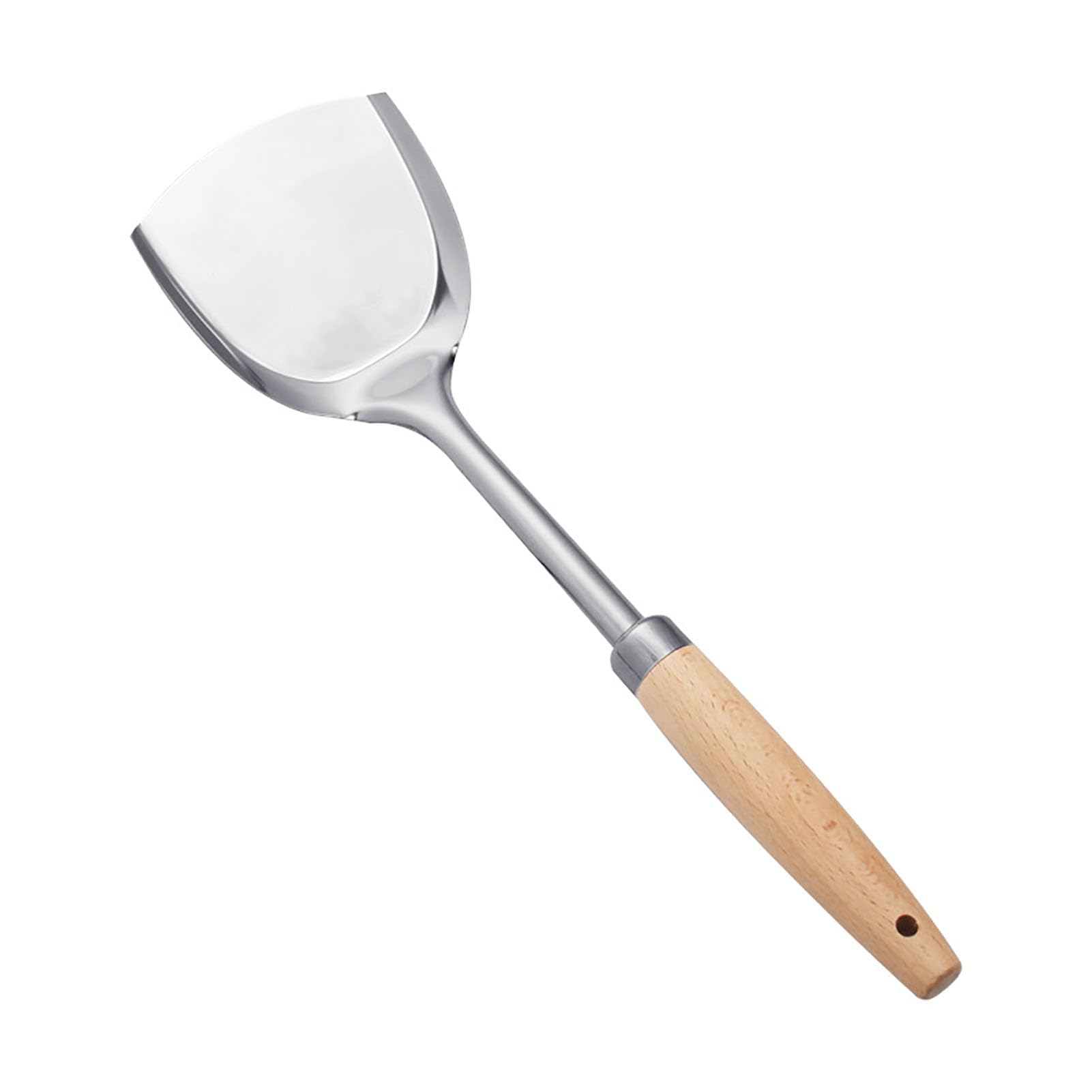 Spatola Per Wok In Acciaio Inox Con Manico In Legno, Pala Cinese Per Friggere, Resistente Al Calore, 33x10x5cm - 3