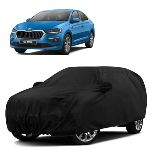 Image of Sulfar 100% Water Resistant Car Body Cover Compatible with Mirror for Skoda Slavia (Triple Stitched, Full Bottom Elastic, Black)