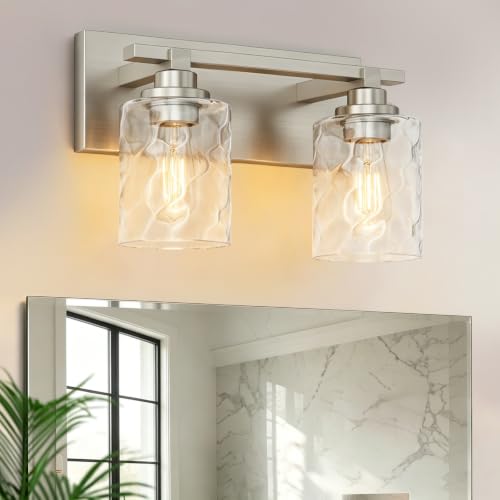 Image of Bathroom Light Fixtures,2-Light Brushed Nickel Vanity Lights Over Mirror
