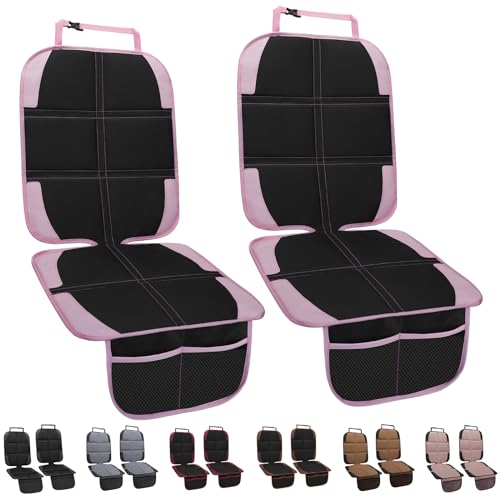 Image of Child Car Seat Protector, 2 Pack with Mesh Pockets & Non-Slip Backing, 600D Durable (Pink, Standard)