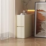 Mesita de noche minimalista moderna de madera maciza blanca con parte superior de pizarra, mini mesita de noche de lado estrecho con cajones de almacenamiento (color