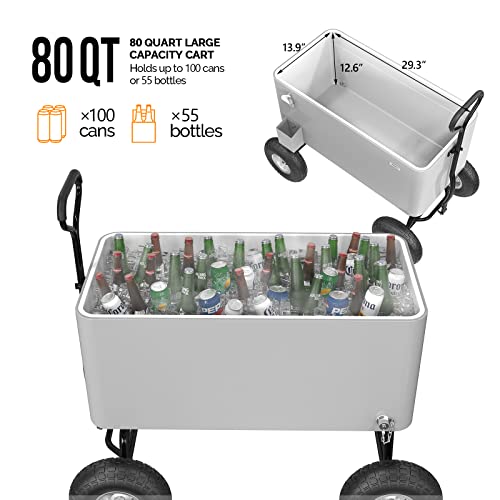 VINGLI 80 Quart Wagon Rolling Cooler Ice Chest, w/Long Handle and 10" Wheels, Portable Beach Patio Party Bar Cold Drink Beverage, Outdoor Park Cart on Wheels - Image 6