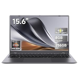 Laptop de 15.6 pulgadas, 8 GB de RAM 256 GB SSD, AMD 3020e, pantalla FHD IPS, USB-C HDMI, computadora portátil estudiantil para escuela, negocios y oficina en casa