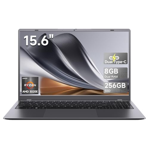 EvoSpan Laptop 15.6', 8GB RAM 256GB SSD, AMD 3020e, FHD IPS Display, USB-C HDMI, Student Laptop Computer for School, Business & Home Office