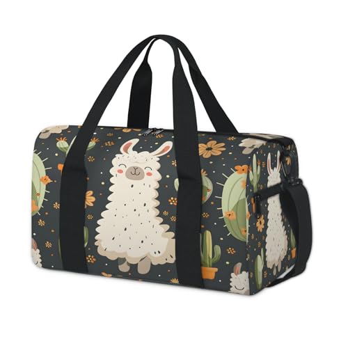 Cute Llama Sports Duffle Bag for Women Men Waterproof Overnight Weekender Bag with Adjustable Strap Travel Tote Bags for Beach Yoga Work Dance Swim