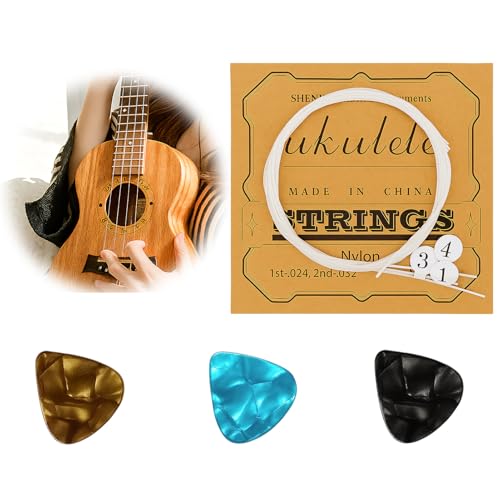 1 Set of Nylon Ukulele Strings with 3 Felt Picks, 4 Strings Per Set for Concert/Soprano/Tenor Ukulele