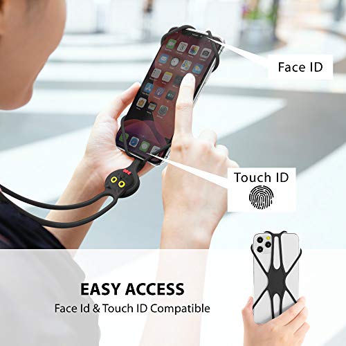 Bone】 Phone Lanyard, Universal Cell Phone Lanyards For Around Neck, Silicone Mobile Phone Tether Phone Carrier For Women Men Child, Lanyard Iphone Samsung Huawei- Lanyard Phone Tie 2- Black #TOP1