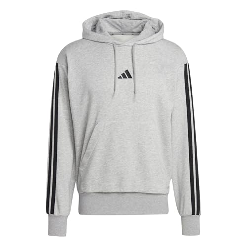 adidas Herren Essential Three Stripes French Terry Hoodie, Medium Grey Heather/Black, L