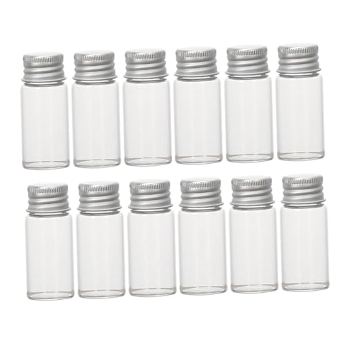 MUCKLILY Set of 12 Lab Chemical Reagent Bottles 10ml Glass Sample Bottles Leakproof Mini Containers for Use