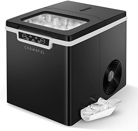 CROWNFUL Ice Maker Countertop Machine, 9 Bullet Ice Cubes Ready in 8 Minutes, 26lbs Ice in 24H, Electric Portable Ice Maker with Scoop and Basket for Home, Kitchen, Office, Party, Black