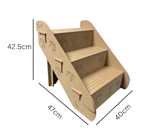 3 Step MDF Foldable Dog Stairs for Bed, Couch Furniture, 42.5cm Tall, 40cm Wide, 47cm Deep, Pet Steps with Paw Print Design - Image 3