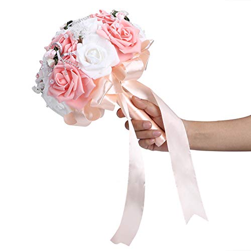 Brautstrauß Künstlich – Runder Rosenstrauß, Gold & Creme, Ca. 22 Cm, Für Hochzeit